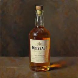 impasto oil painting of whiskey bottle, art by anders zorn, wonderful masterpiece by greg rutkowski, beautiful cinematic light, american romanticism by greg manchess, creation by tyler edlin