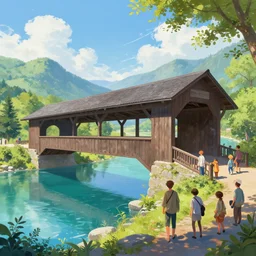 A beautiful digital painting of a covered bridge, crystal lake, lovely valley by Stanley Artgerm Lau,  Rossdraws, James Jean, gerald brom, Andrei Riabovitchev, Marc Simonetti, and Sakimichan, trending on artstation