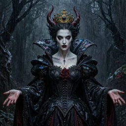 queen of darkness painting in the style of beksinski, violent, high delicate defined details, beautiful, atmospheric, rain, matte, 3 d 8 k octane rendered, sharp focus, illustration, holographic undertones, high detail, ultra realistic, highly saturated colors