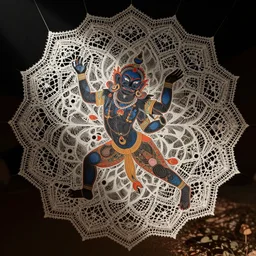 an ancient creature, fractal lace, by asaf hanuka, by caspar david friedrich, by wangechi mutu, stipple, tibetan painting, indian art, soviet art, dichromatism, super - resolution, polyhedral, divine, powerful, accent lighting, cotton, corduroy, crochet, on path to enlightenment