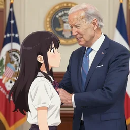 “anime key visual of joe Biden fighting an anime girl, pixiv”
