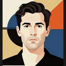 graphic illustration portrait of a man in the style of bauhaus poster designs, illustration, by dean ellis, will barnet, jack gaughan beautiful graphic portrait, a man poster art 1 9 7 0 s illustrated