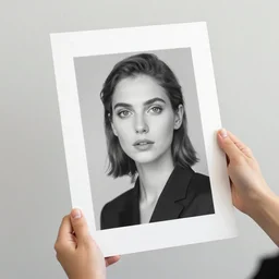 a photo of a person holding an art print in their hands. the art on the paper is by artgerm and greg rutkowski and alphonse mucha