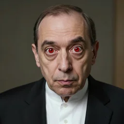 crazy red eye pastor looking at the camera