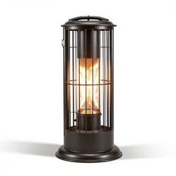 wrought iron space heater, commercial catalog photo, isolated on a pure white background, centered, entire object in frame, sharp focus, soft studio lighting
