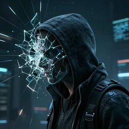 a cyberpunk hacker's mind shattering like a broken mirror in cyberspace detailed realistic hd 8 k high resolution