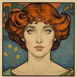 portrait of a beautiful young lady with silver eyes, colored woodcut, poster art, by Mackintosh, art noveau, by Ernst Haeckel