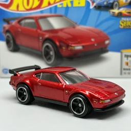3 5 mm photo of metallic red aztek car like hot wheels model in area 5 1 as background