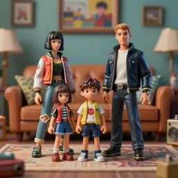 closeup portrait of tin toy retro living room of cyberpunk family, depth of field, zeiss lens, detailed, centered, fashion photoshoot, by nicoletta ceccoli, mark ryden, lostfish, breathtaking, 8 k resolution, extremely detailed, beautiful, establishing shot, artistic, hyperrealistic, octane render, - h 8 0 4