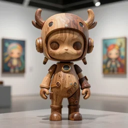 8 k octane render sculpture photorealistic beautiful character wooden design, art toys collectible figurine, very cute occult android cyberpunk, contemporary art gallery in background concept art cgsociety by brian sum and annie leibowitz