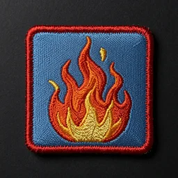 an embroidered square patch of a retro minimalist clean hot chili on fire flames
