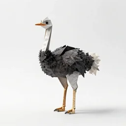 origami ostrich, clean 3d render, full body, isolated on a pure white background, centered, entire subject in frame, sharp focus, soft studio lighting