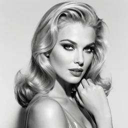 stunning portrait of a beautiful blonde woman by herb ritts. glossy hair and makeup. latex dress. supermodel. high fashion black and white photography. retro makeup. soft lighting, smooth skin. vogue. canon 5 0 mm f / 1. 6