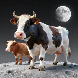 3 d render of cow on moon