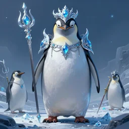 anthropomorphic evil penguin, icy landscape, weapons, dnd, mystical, large portrait, character, fantasy, intricate, elegant, digital painting, artstation, concept art, smooth, 8 k frostbite 3 engine, ultra detailed, art by artgerm and greg rutkowski and magali villeneuve