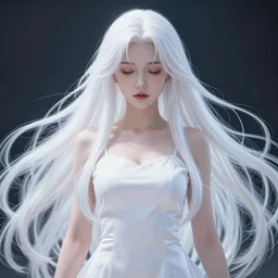 stunningly beautiful anime goddess, porcelain skin, long white hair, symmetrical, overwhelming, innocent, etheral, 2 d anime, unreal engine 5, 8 k