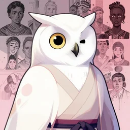 arrogant elegantmedium shot of white owl with one giant eye dressed in samurai garment, pixiv fanbox, dramatic lighting, maximalist pastel color palette, splatter paint, pixar and disney exploded - view drawing, graphic novel by fiona staples and dustin nguyen, peter elson, alan bean, wangechi mutu, clean cel shaded vector art, trending on artstation