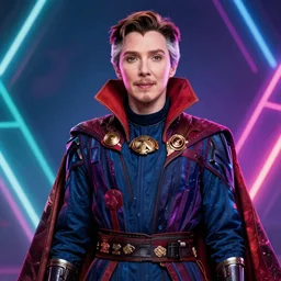 Elizabeth Olsen as Doctor Strange, Elizabeth Olsen in Doctor Strange attire, in Avengers: Infinity War, Trending on artstation, photorealistic imagery, beautiful studio lighting, neon colorful lighting, 4k, 8k