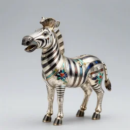 masterful 1 6 0 0 s italian silver and enamel cloisonne figurine of a victorious happy zebra.