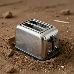 toaster in a little casket being burried
