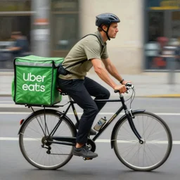 uber eats delivery driver on a bicycle, very defined and highly detailed painting by gaston bussiere, j. c. leyendecker, craig mullins 8 k