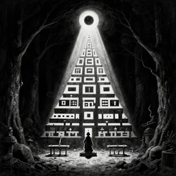 mysterious, dark lighting, black and white, traditional artwork, thematic apperception test, psychometric,