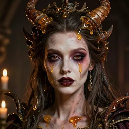 headshot portrait of nightmare queen inspired by honey and candlewax, detailed, textured, realistic, unreal engine, cgsociety, cinematic lighting, concept art