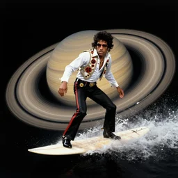 Jimi Hendrix surfing the rings of Saturn by Glen Orbik