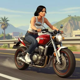katy perry driving a motorcycle in gta v, stylized retro art, artstation