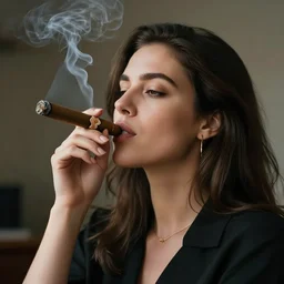 the most beautiful woman in the world smoking a cigar. sharp colour photograph. soft lighting. depth of field. trending on artstation.