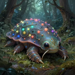 ultra realistic illustration of magical tardigrade, forest, fantasy, colorful lights, intricate, elegant, highly detailed, digital painting, artstation, concept art, smooth, sharp focus, illustration, art by artgerm and greg rutkowski and alphonse mucha