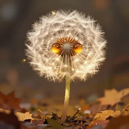 a humanoid figure glowing dandelion plant monster, amber eyes, highly detailed, digital art, sharp focus, ambient lighting, autumn colours, trending on art station, anime art style