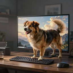 a dog transforming into a computer, digital Painting, ultradetailed, artstation, brilliant transformation