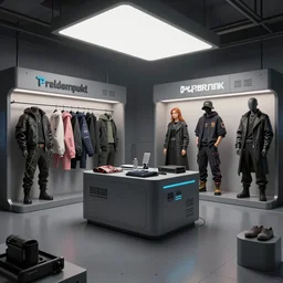 photo environement cypherpunk technology store, cryptographic fashion, light novel illustration : 4, 4 k rtx hdr volume light concept studio matte painting environement digital illustration style artstation artur tarnowski, mihai muscan, marcin tomalak, marta leydy, marcin stepien, charlotte hughes, zuzanna dabrowa