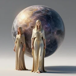 3 d render of two shaman women, sunlight study, the universe is a spheroid region 7 0 5 meters in diameter, art nouveau, 3 d render, by jan davidz de heem and john william waterhouse, 8 k, sharp focus, octane render