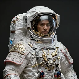 portrait of a astronaut is a chinese dragon in armor and helmet, majestic, solemn, luminous accessories, by bouguereau