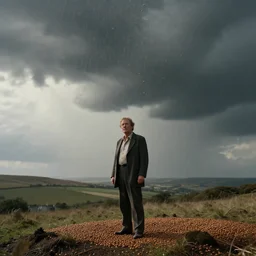 film still of ian mckellen, baked beans raining from the sky