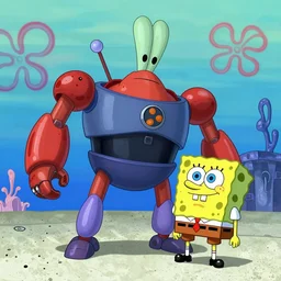 plankton piloting a giant robot destroying the krusty krab, spongebob, 4 k,