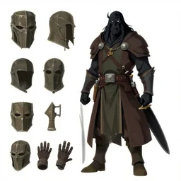 bugbear ranger, black beard, dungeons and dragons, hunters gear, character design on white background, by makoto shinkai