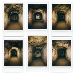 collage of polaroid photographs of underground catacombs
