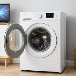 concept designer object of a washing clothes machine which have a TV and cola dispenser