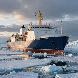 baltika icebreaker ship vessel in ice polar water, ice floe, realistic detailed