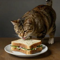 Cat eating a big sandwich by Rembrant.
