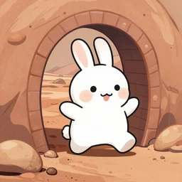cute bunny crossing dimensional portal on mars, anime style