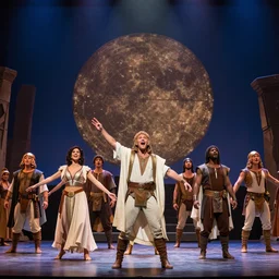 Production photo of The Ten Commandments (1955) film the musical on broadway, dancing, singing, Ten Commandments costumes by Julie Taymor, set design by Julie Taymor