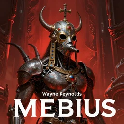 concept art by wayne reynolds and moebius, a infernal biomechanical man with religious ceremonial breathing mask designed by h. r. giger, scifi, detailed and intricate environment, reddish lighting, book cover, highly detailed portrait, digital painting, artstation, concept art, smooth, sharp focus illustration, artstation hq