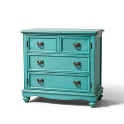 turquoise hope chest, studio product photography, isolated on a pure white background, centered, entire object in frame, sharp focus, soft studio lighting