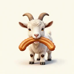 A small tattoo of a goat. The goat is holding a large cinnamon churro in its mouth