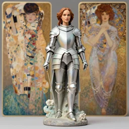 natalie portman as a fantasy female knight figurine in a light armor, soft transitions, mixed media, in the art style of alphonse mucha and claude monet and gustav klimt