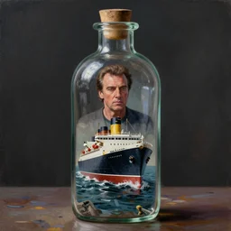 a ship in a bottle but instead of a ship it is jack nicholson in the bottle, painting by android jones and artgerm and greg rutkowski